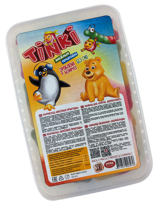 Мармелад ТМ TINKI "Вясёлыя прыгоды" («Пінгвіны», «Медзведзяняты»,"Чарвячкі")