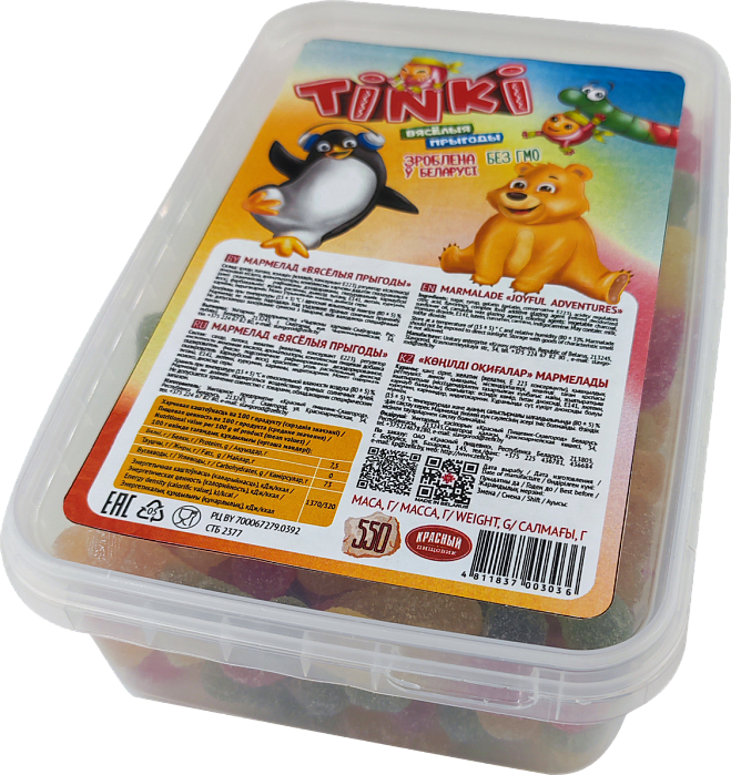 Мармелад ТМ TINKI "Вясёлыя прыгоды" («Пінгвіны», «Медзведзяняты»,"Чарвячкі")